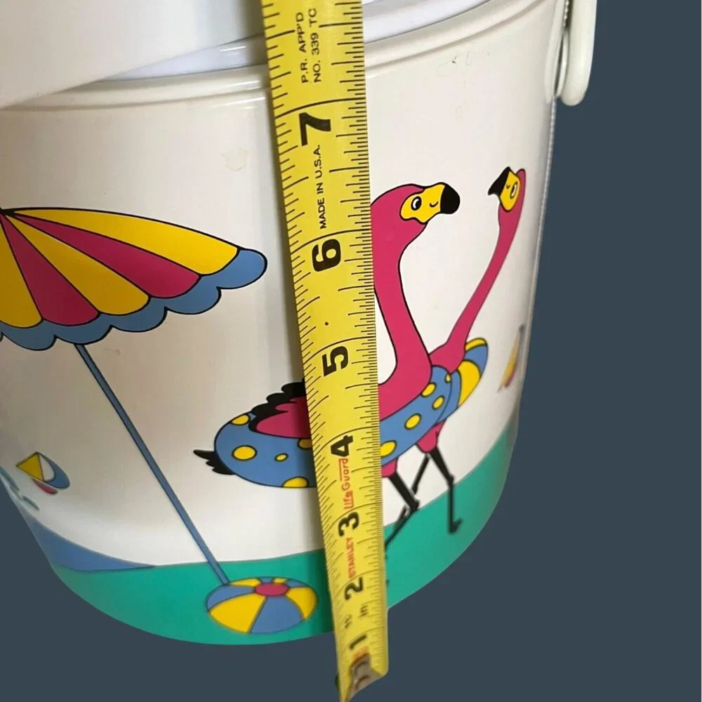 Retro Pink Flamingo Ice Bucket Barware Drink 10 Pc Set Tumbler Glasses Vintage
